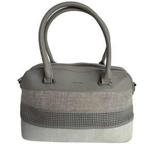 Darling Shoulder Bag Grey Stripe Faux Leather Purse Zip Top Medium Size VGUC